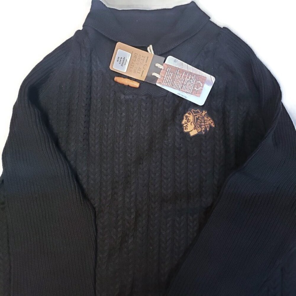 Chicago Blackhawks Mens Size M Sweater Salute By Levelwear Heritage Tab Black - Picture 2 of 6